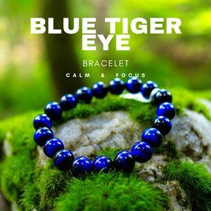 Blue Tiger Eye Bracelet – Natural Stone Beads – Unisex Energy & Focus